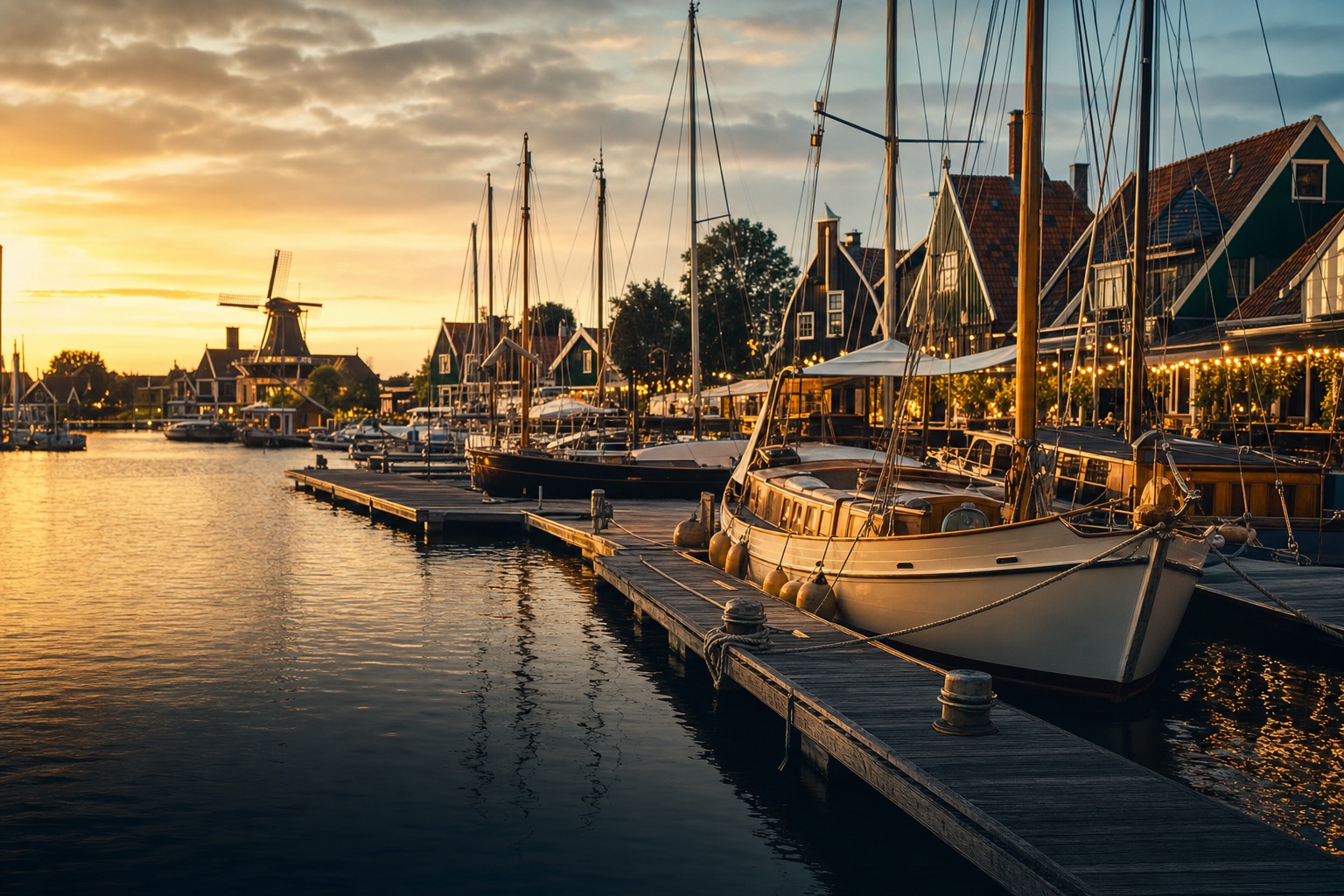 De haven van Zaandijk in het gouden uur